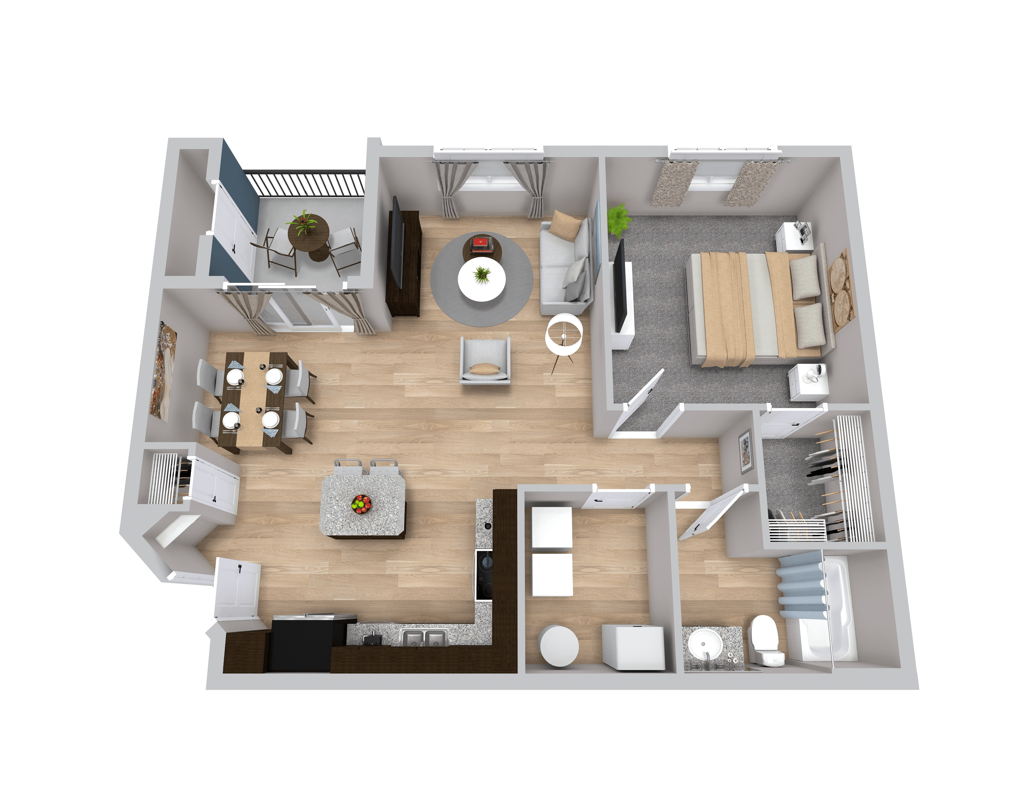 Floor plan for 1 bed, 1 bath, 886 sqft